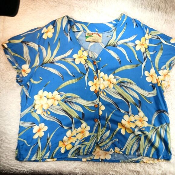 Paradise Found Authentic Hawaiian Floral Rayon Camp Shirt. Blue. VNTG Women's XL - Picture 11 of 11